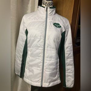 NFL NY Jets white and green women’s fitted jacket. Size large